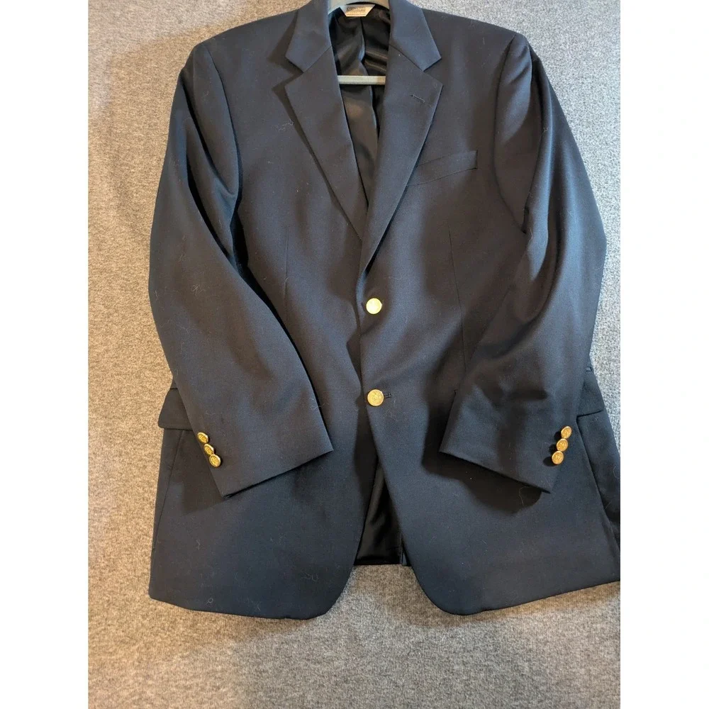Joseph & Feiss Blazer 100% WOOL Sport Coat Navy Gold‎ Crest Canada Nautical 39R